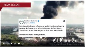 Incendio en Dos Bocas: Arde bodega de coque en la refinería Olmeca