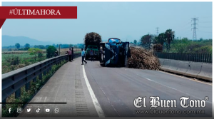 Vuelca camión cañero en la autopista Córdoba–Veracruz, antes del trébol de Amatlán