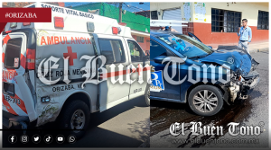 CHOQUE ENTRE AUTO Y AMBULANCIA DEJA DOS HERIDOS EN ORIZABA
