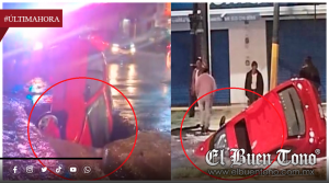 Socavón se traga auto en La María durante fuerte lluvia en Puebla