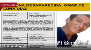 Activan ficha de búsqueda de la FGR para localizar a Omar de Luna Díaz en Tecolutla, Veracruz
