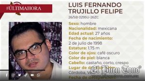 Buscan a Luis Fernando Trujillo Felipe