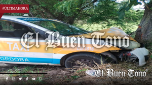 Taxi se sale del camino y choca contra un árbol en Amatlán