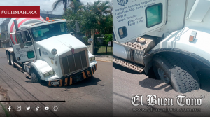Revolvedora de concreto queda atrapada en camino de Fortín por reblandecimiento de tierra