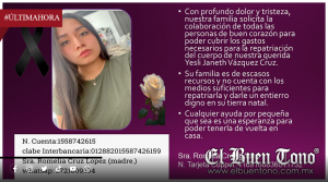 FAMILIA DE TLILAPAN BUSCA APOYO PARA TRAER A CASA A JOVEN AS3SINADA EN ESTADOS UNIDOS