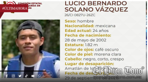 Piden ayuda para localizar a Lucio Bernardo Solano Vázquez