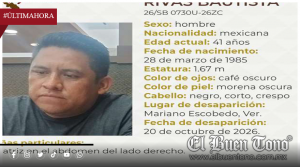 Buscan a hombre de 41 años desaparecido en Mariano Escobedo