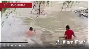 Cruza el río Bobos en plena creciente para activar el bombeo de agua en Martínez de la Torre