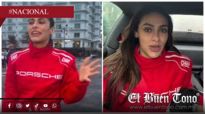 Renata Notni se sube al Porsche rojo en la Carrera Panamericana en Veracruz